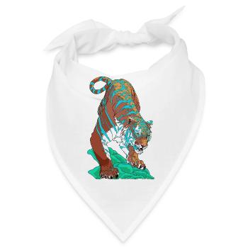 Türkisblauer Tiger auf Felsen - Bandana - Weiß - Vorne