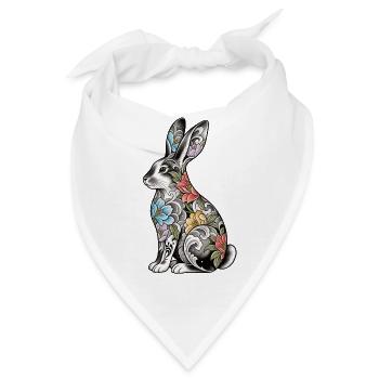 Florales Tattoo-Häschenmotiv - Bandana - Weiß - Vorne