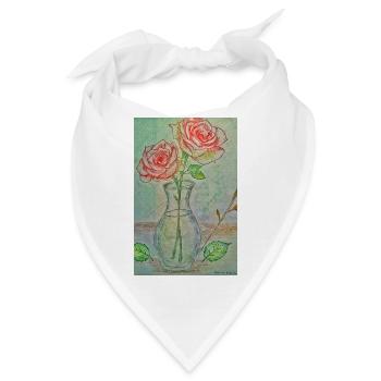 Zwei rote Rosen in einer Vase - Bandana - Weiß - Vorne