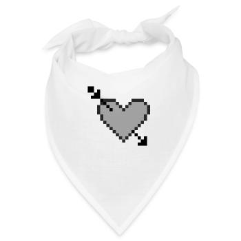Pfeil durch Herz - S/W - Pixelart - Bandana - Weiß - Vorne