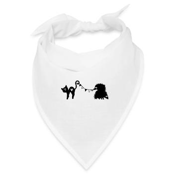 Katze und Igel feiern mit Wimpel - Bandana - Weiß - Vorne