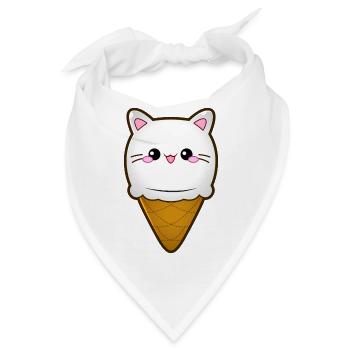 Ice Cream Cat Eiscreme Eis Katze Vanille Eiskugel - Bandana - Weiß - Vorne