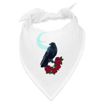 krähe, Rosenblüte, Mondsichel, goth, Vögel - Bandana - Weiß - Vorne