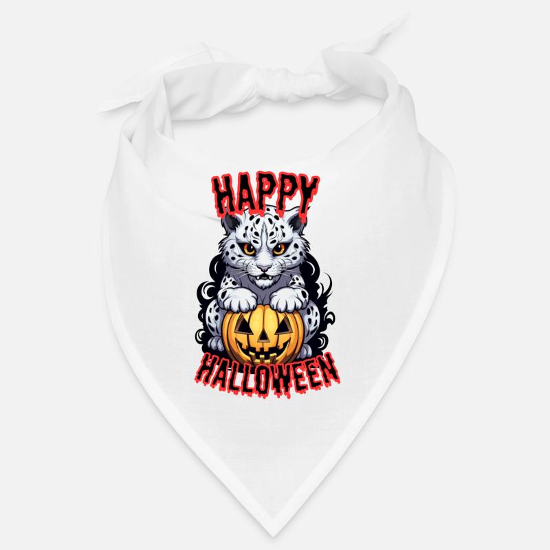 Cute Snow Leopard with Halloween Pumpkin Bandana