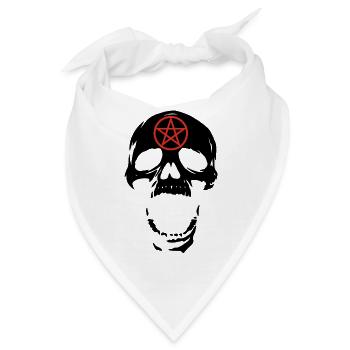 Schwarzer Totenkopf und rotes Pentagramm - Bandana - Weiß - Vorne