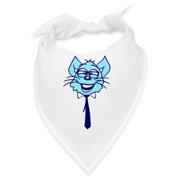 Schlaue Nerd Katze Hornbrille Geek Krawatte Brille - Bandana - Weiß - Vorne