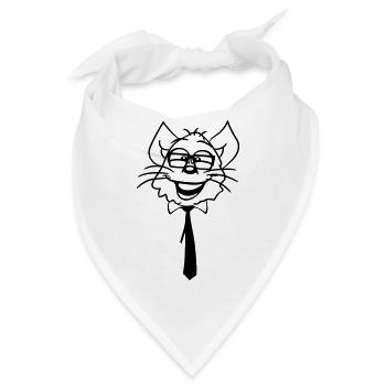 Schlaue Nerd Katze Hornbrille Geek Krawatte Brille - Bandana - Weiß - Vorne
