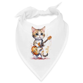 Purrfect Musiker - Katze spielt Gitarre Aquarell - Bandana - Weiß - Vorne