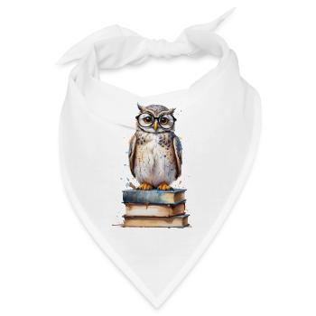 Gelehrte Eule - Aquarell - Bandana - Weiß - Vorne