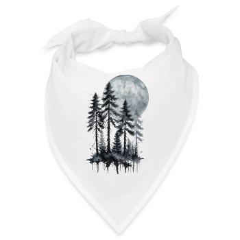Mondschein Wald Aquarell Silhouette - Bandana - Weiß - Vorne