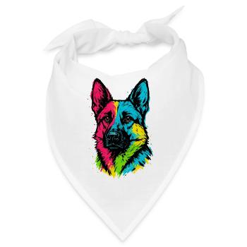Deutscher Schäferhund-Pop-Art, mehrfarbiges Hundeporträt - Bandana - Weiß - Vorne