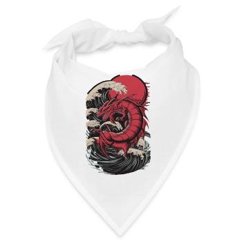  Roter Drache Im Sturmmeer Japanische Wellen - Bandana - Weiß - Vorne
