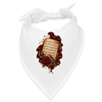 Antikes Notenblatt mit Rose und rotem Samt - Bandana - Weiß - Vorne
