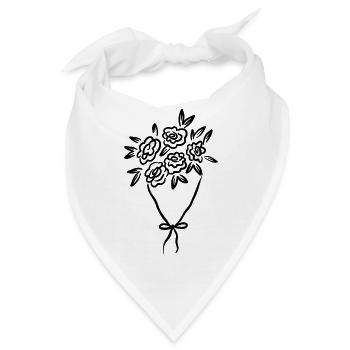 Blumenstrauß mit Schleife – Florale Linienkunst - Bandana - Weiß - Vorne
