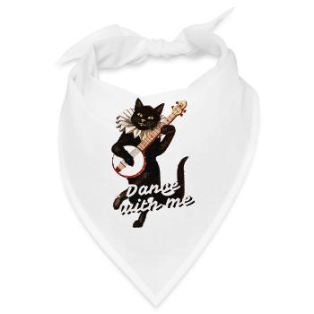 Dance with Me – Schwarze Katze mit Banjo - Bandana - Weiß - Vorne