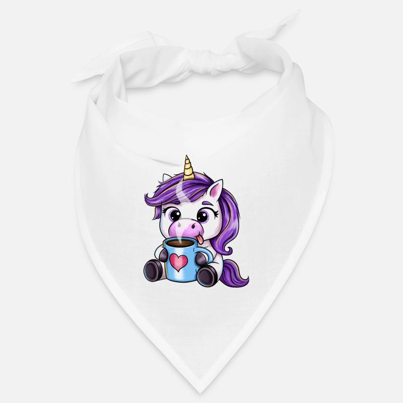 Süßes Einhorn mit Kaffeetasse - Bandana - Weiß
