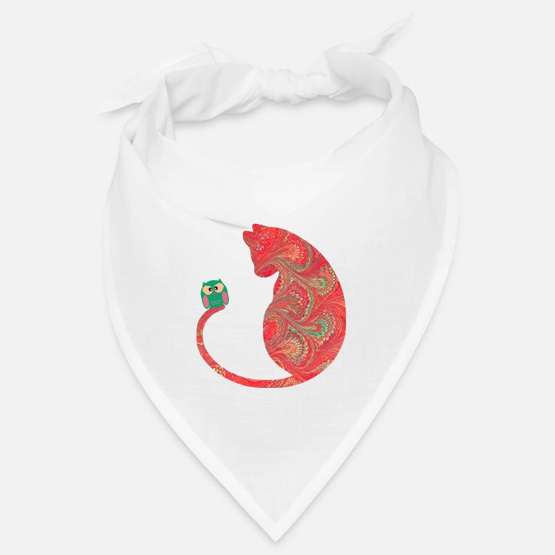 katze mit eule e 91 - Bandana - Weiß