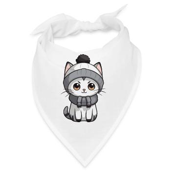 Katze Winter Tier Niedlich Comic - Bandana - Weiß - Vorne