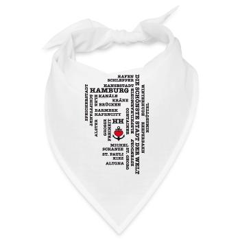 Hamburg Begriffe / Herz auf Anker / Text schwarz - Bandana - Weiß - Vorne