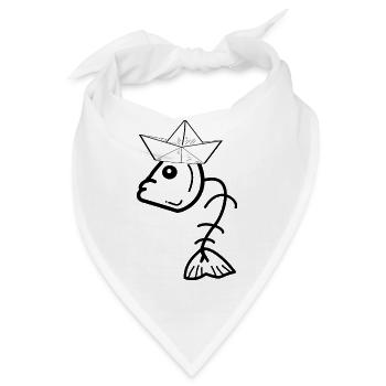 Fisch Gräte Fischkopf Papierhut Moin - Bandana - Weiß - Vorne