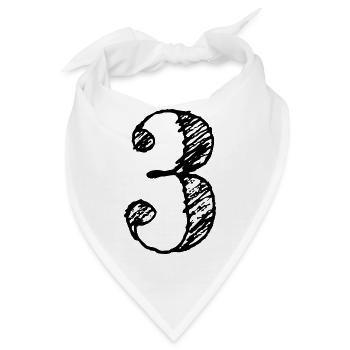 Abbildung 3 drei - Nummer 3 (hand-drawn) - Bandana - Weiß - Vorne