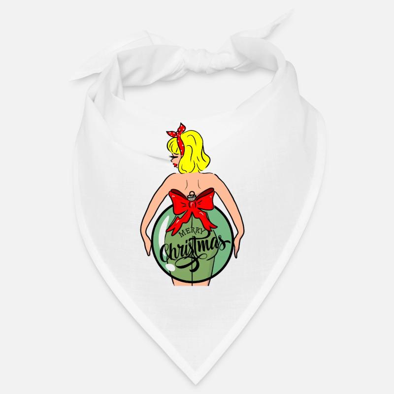 Frau mit Weihnachtskugel und roter Schleife Bandana