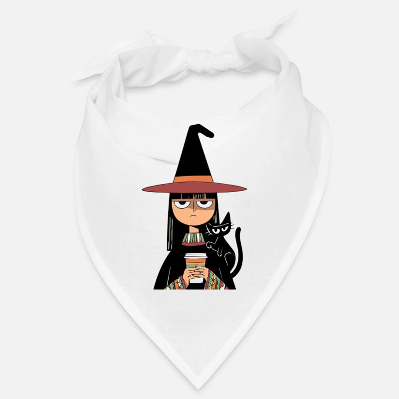 Grumpy Witch with Coffee and Black Cat – Halloween Bandana