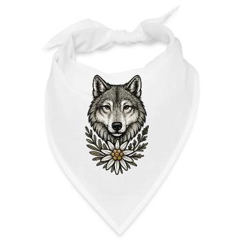 Wolfkopf mit Blumenkranz - Bandana - Weiß - Vorne