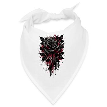 Rose, Schwarze Rose, Rose & Blumen - Bandana - Weiß - Vorne
