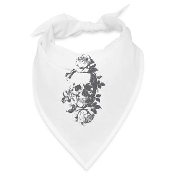 Gotische Totenkopfrosen - Bandana - Weiß - Vorne