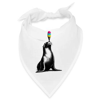 Seelöwe mit Eis im Stencil Style   - Bandana - Weiß - Vorne