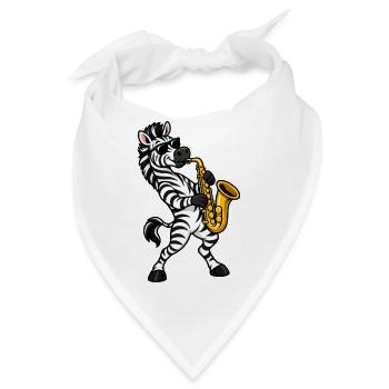 Zebra mit Saxophon - Bandana - Weiß - Vorne