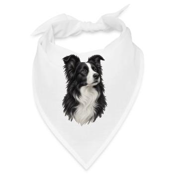 Border Collie Porträt – Schwarz-weißer Hund - Bandana - Weiß - Vorne