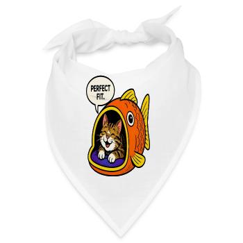 Katze im Maul eines Fisches – Einzigartiges Design - Bandana - Weiß - Vorne