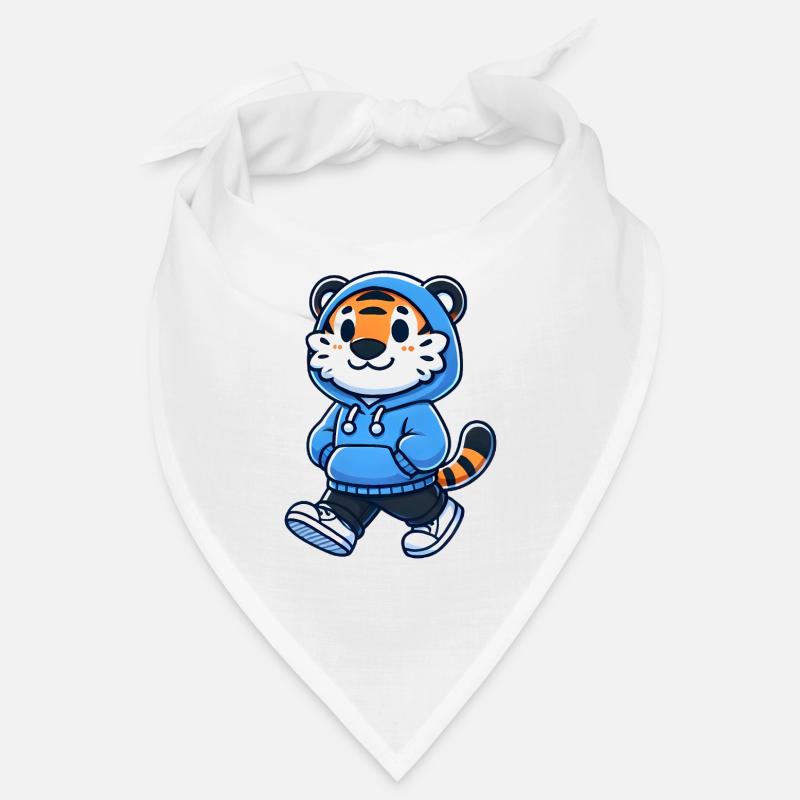Cooles Tiger-Maskottchen im blauen Kapuzenpullover Bandana