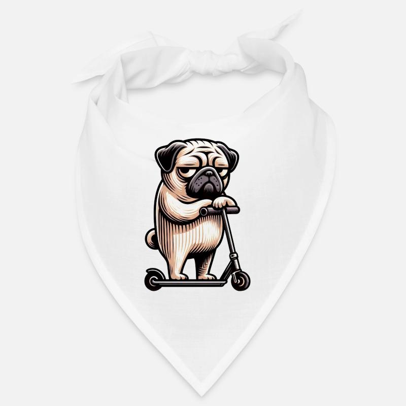 Lustiger Mops auf Roller Scooter Comic Bandana