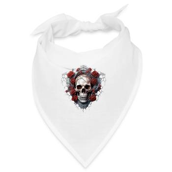 Gothic Totenkopf Rosen Kunst Grafik Mode - Bandana - Weiß - Vorne