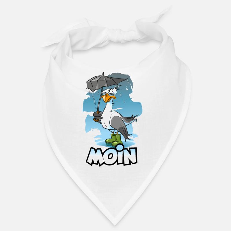 Möwe mit Regenschirm und Gummistiefel - Moin - Bandana - Weiß