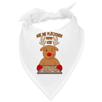Auf die Plätzchen fertig los Spruch Rentier Backen - Bandana - Weiß - Vorne
