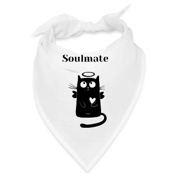 Soulmate schwarze Katze mit Herz + Heiligenschein - Bandana - Weiß - Vorne