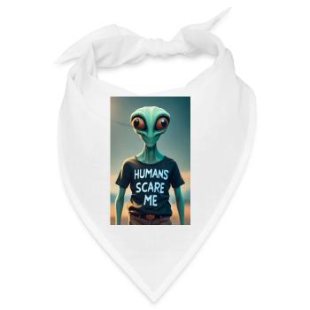 Alien - Humans scare me - Bandana - Weiß - Vorne