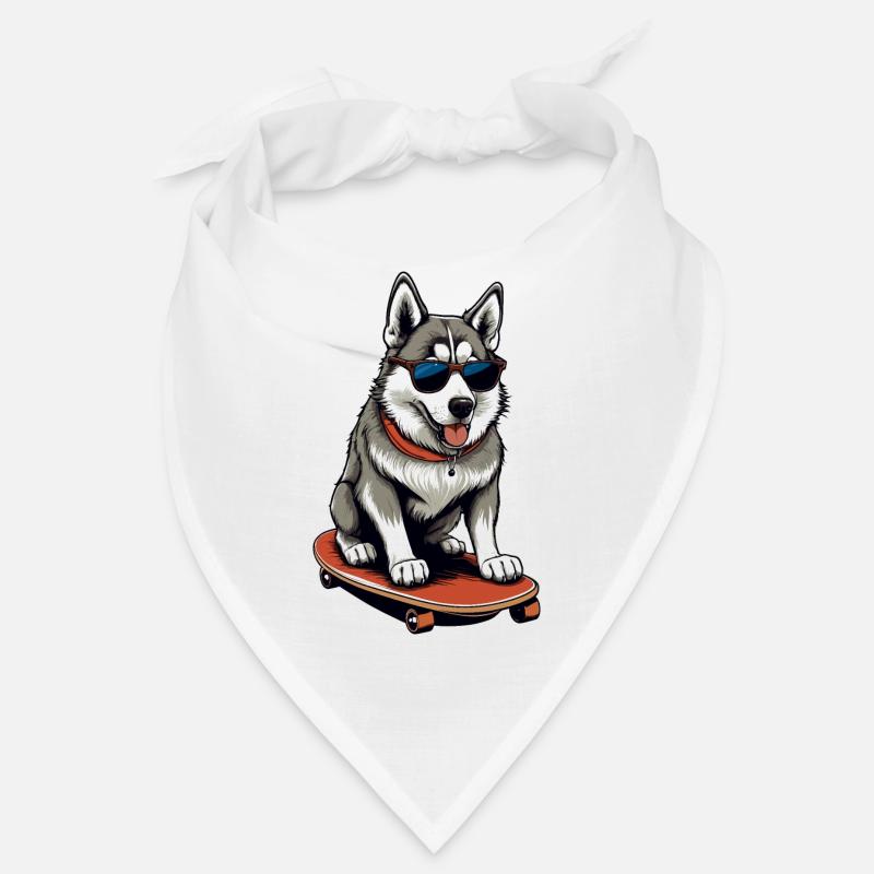 Husky mignon sur planche à roulettes - Bandana - blanc