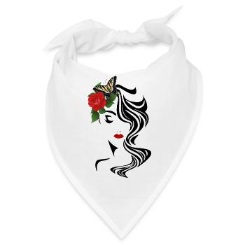 Gesicht mit Schmetterling und Rose - Bandana - Weiß - Vorne