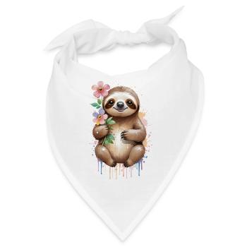 Verschlafenes Faultier mit Blumen - Aquarell - Bandana - Weiß - Vorne