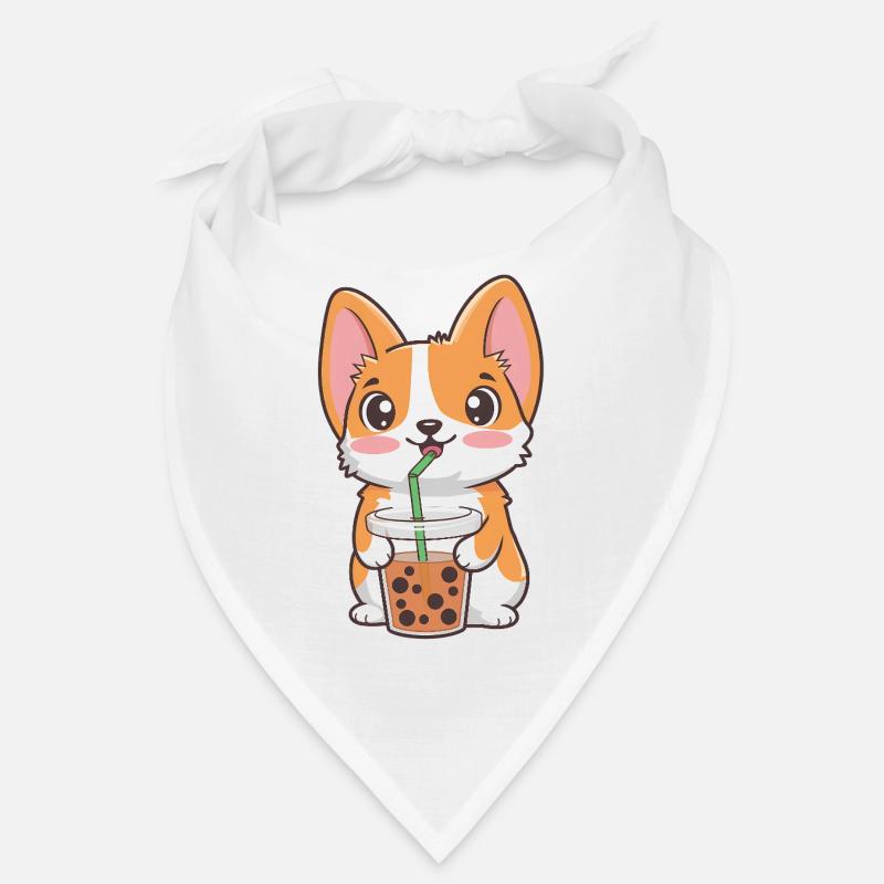 Corgi mignon avec du thé aux perles Bandana