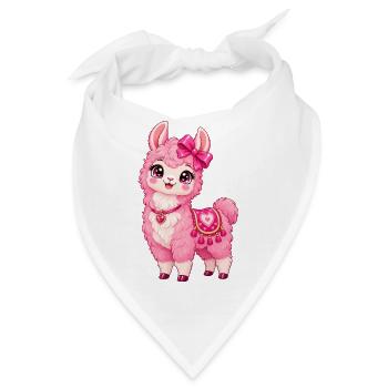 Kawaii Pink Llama mit Herz - Bandana - Weiß - Vorne