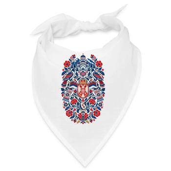 Serbien | Doppeladler & Volkskunst - Bandana - Weiß - Vorne
