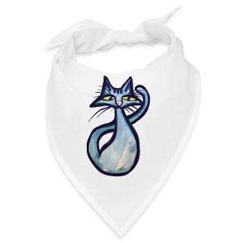 Schnurrbart-Aquarellkatze - Bandana - Weiß - Vorne