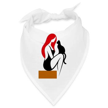 donna_stilizzata_con_capelli_rossi_e_gatto_nero - Bandana - Weiß - Vorne