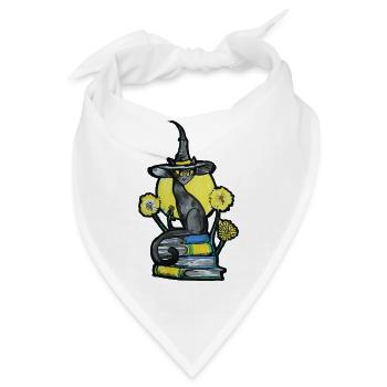Hexenkatze zwischen Büchern - Bandana - Weiß - Vorne
